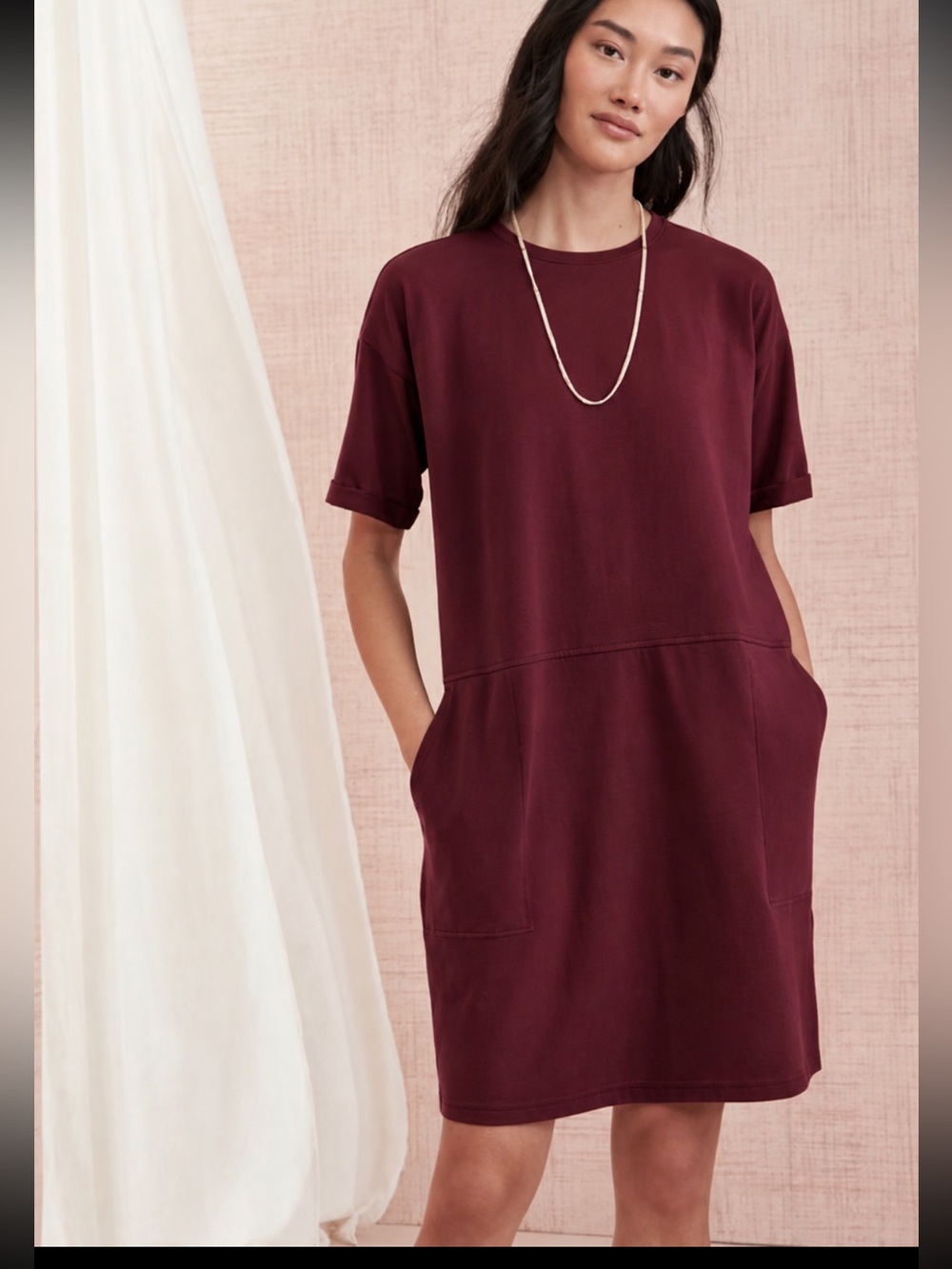Eileen Fisher XSP Organic cotton round neck Jersey short-stacked sleeve dress